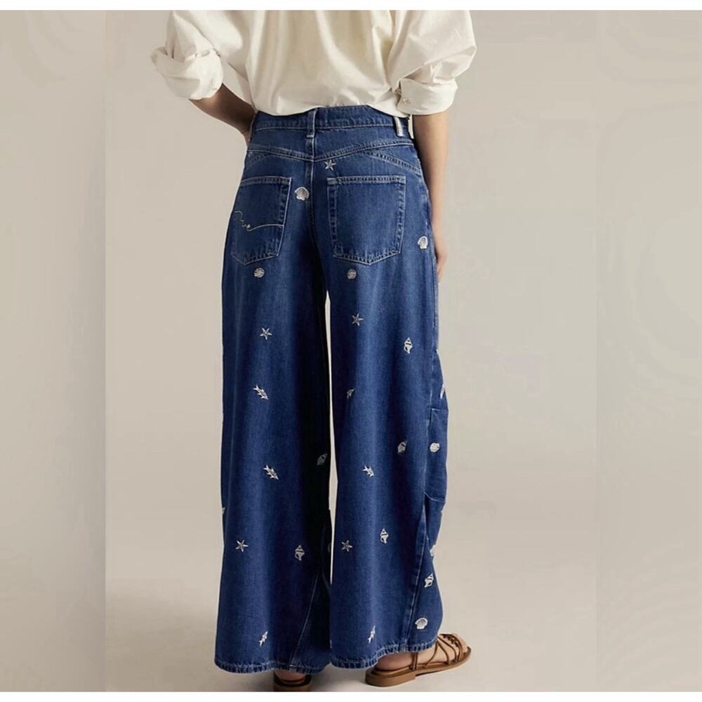 Free People We The Free Westward Under The Sea Wide Leg Jeans Size 32** Nautical - Picture 9 of 16